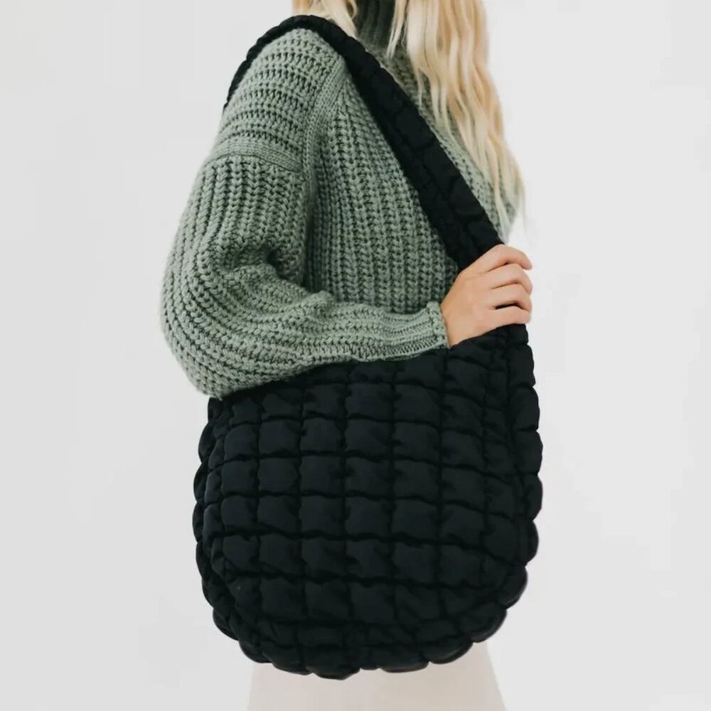 Chic Black Quilted Puffy Hobo Bag NWOT Never Used